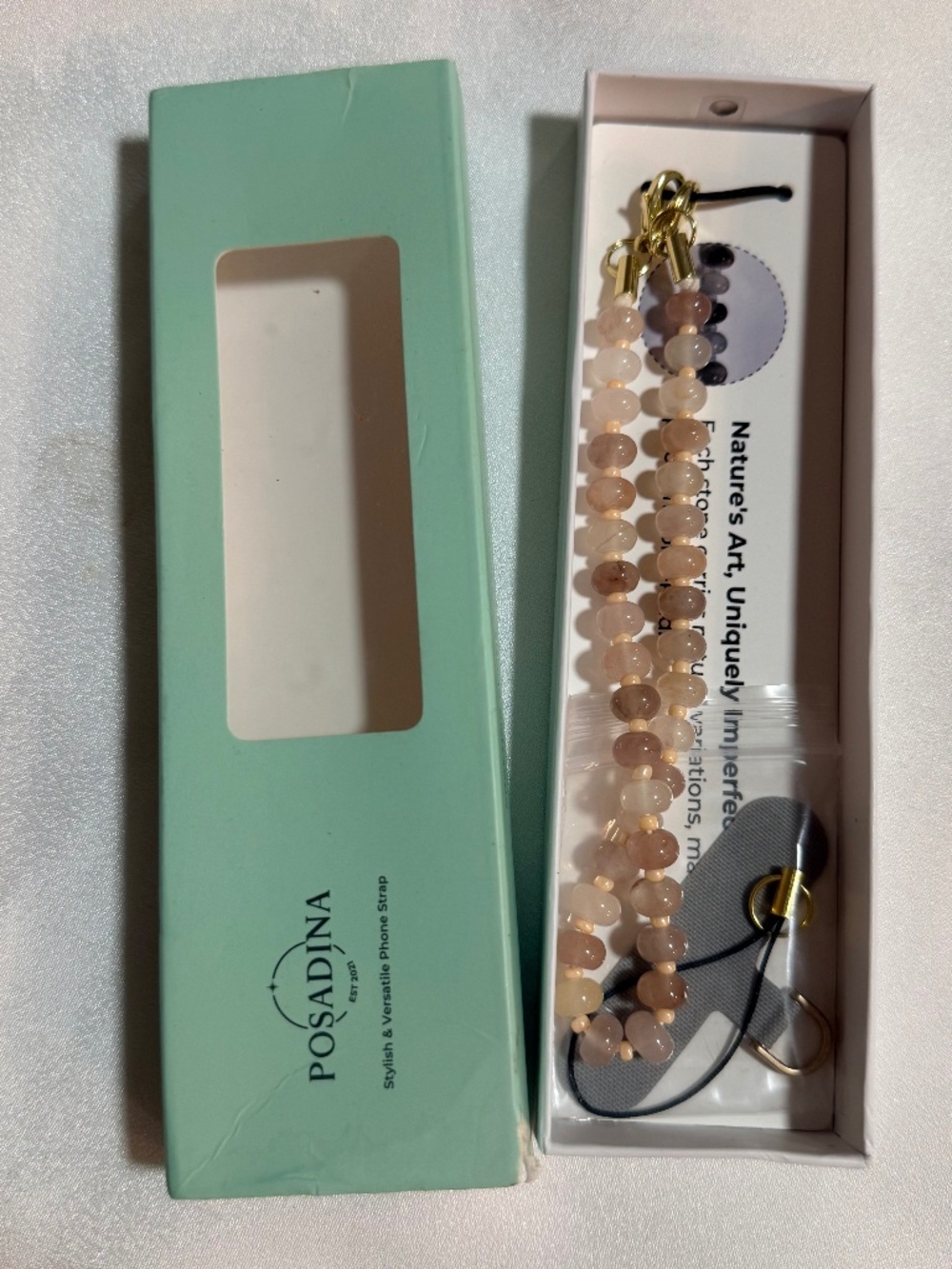 POSADINA Natural Stone Beaded Phone Charm Wrist Strap Lanyard New